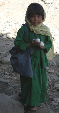 Baktay trying to sell eggs so that she can buy a notebook